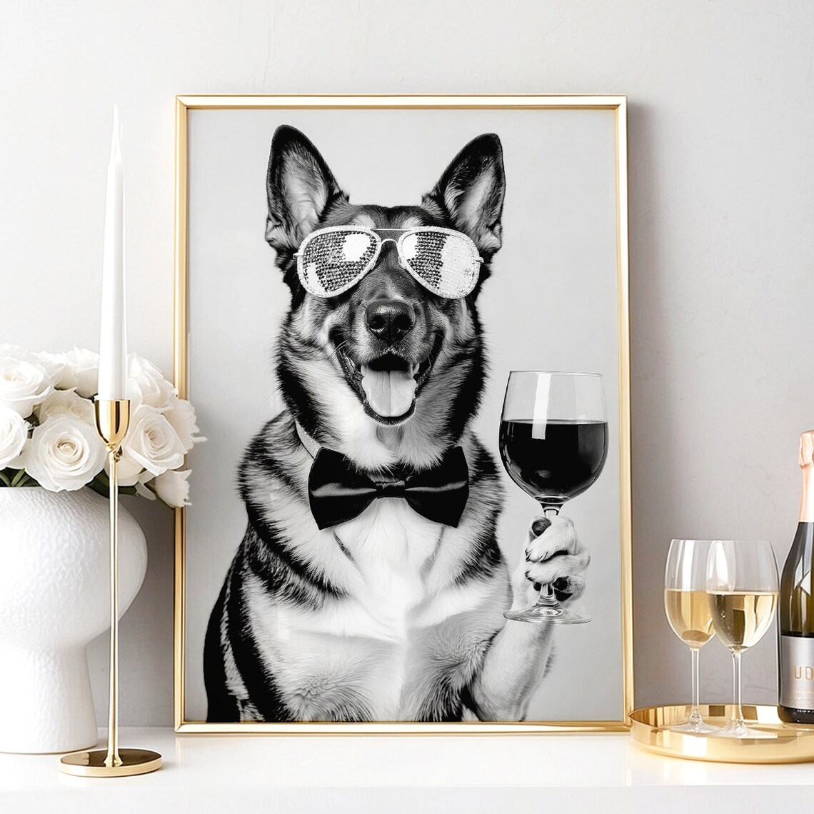 German Shepherd Drinking Wine, Funny Dog Gift - Image 4