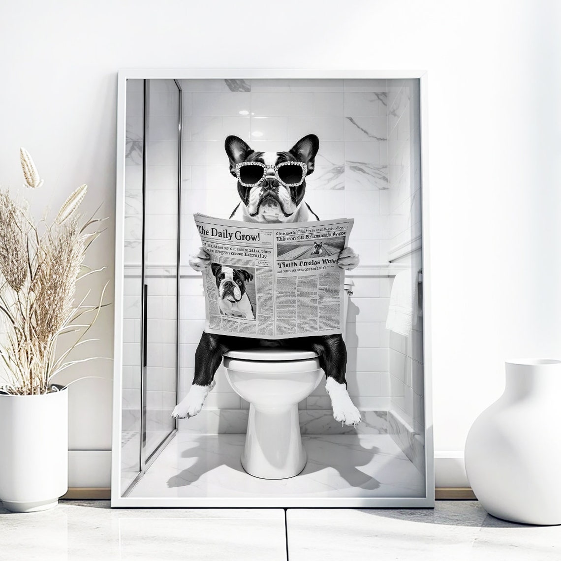English Bulldog Wall Art English Bulldog Poster Funny Bathroom Decor English Bulldog Print Toilet Print Dog Gift - Image 3