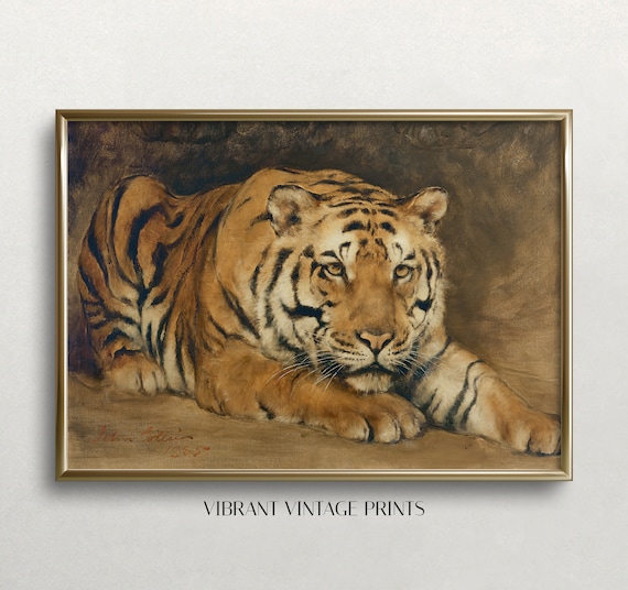 Vintage Tiger Wall Art Print, Muted Neutral Tones