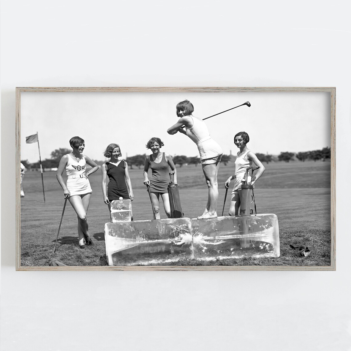 Vintage Lady Golfers on Ice Black White Photo Golf Sports Poster