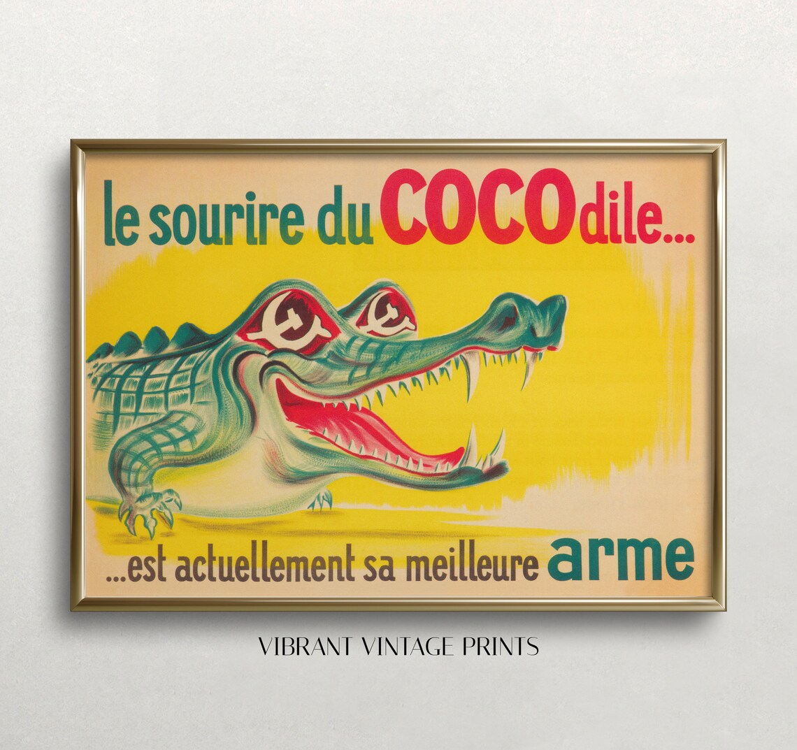 Crocodile and Alligator Vintage Poster, Retro Art Print