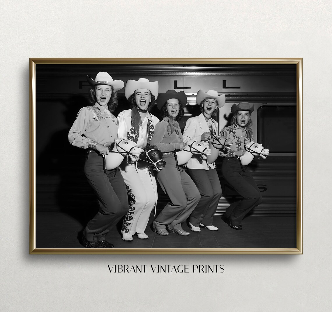 Cowgirl Wild West Vintage Black And White Art Print