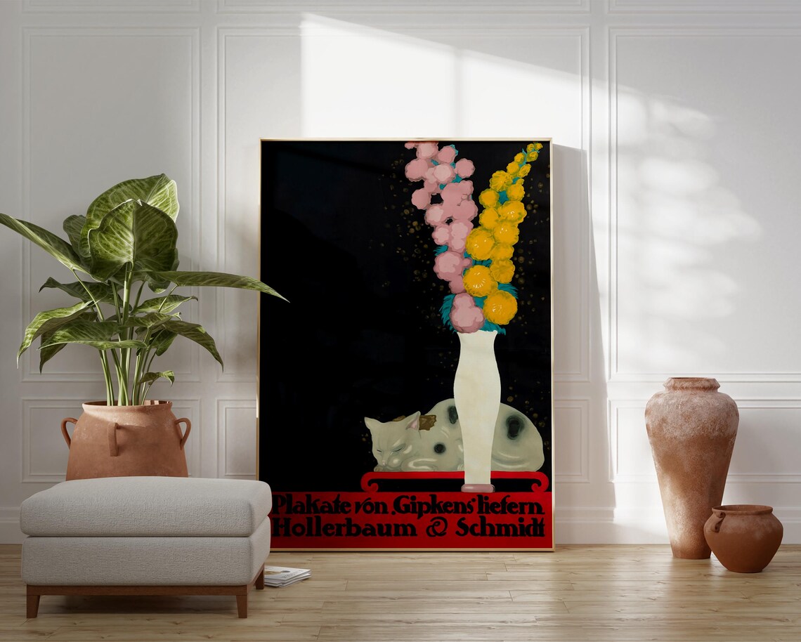 German Vintage Cat With Flowers Poster Gipkens Hollerbaum Schmidt Art - Image 2