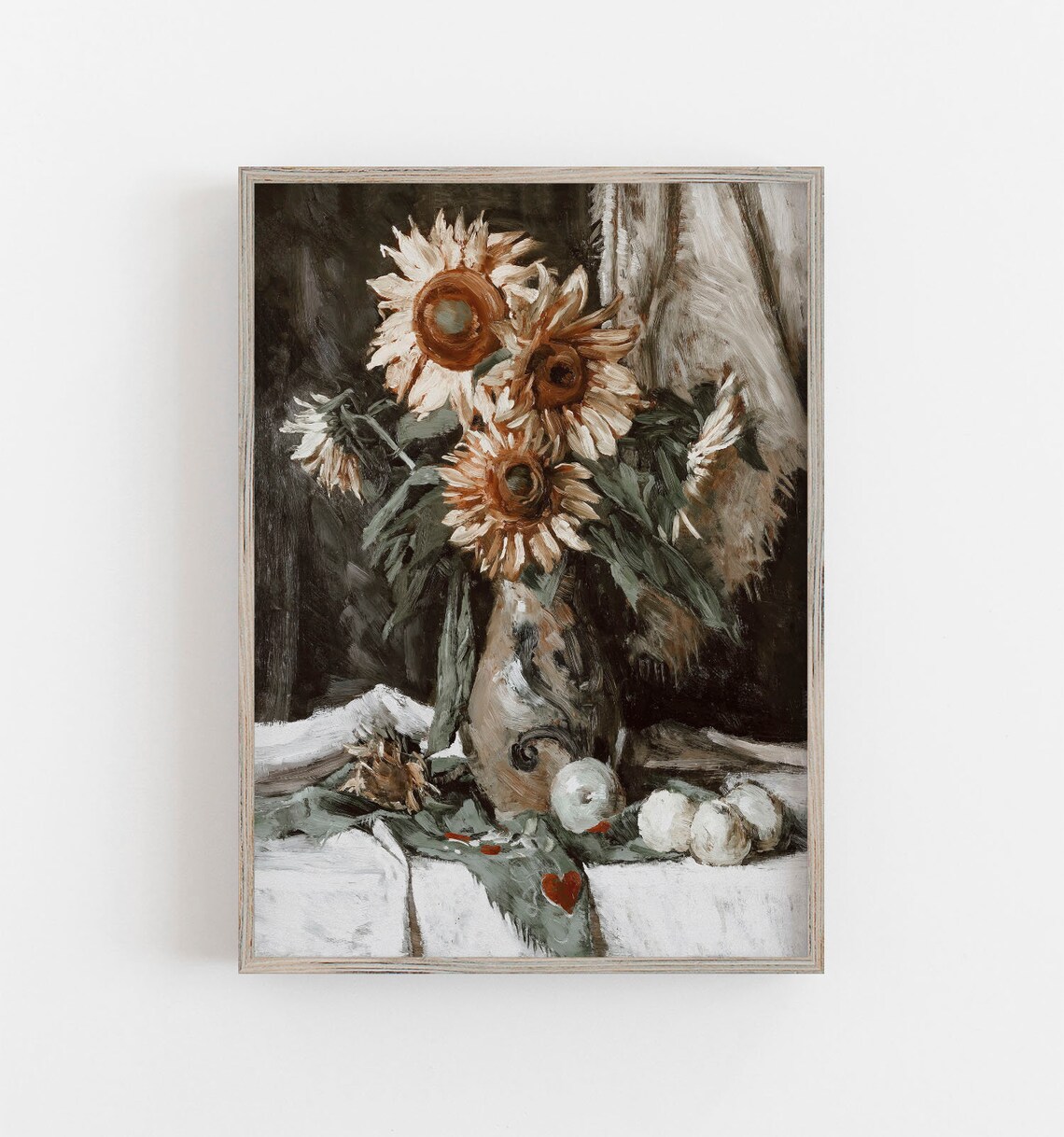 Sunflowers in Vase Rustic Still Life Painting Vintage Floral Wall Art