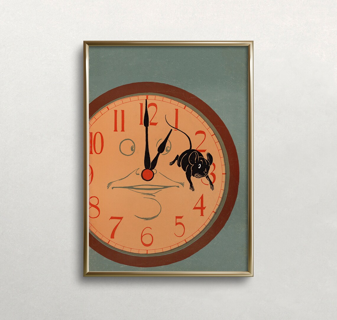 Hickory Dickory Dock Vintage Nursery Rhyme Art Print