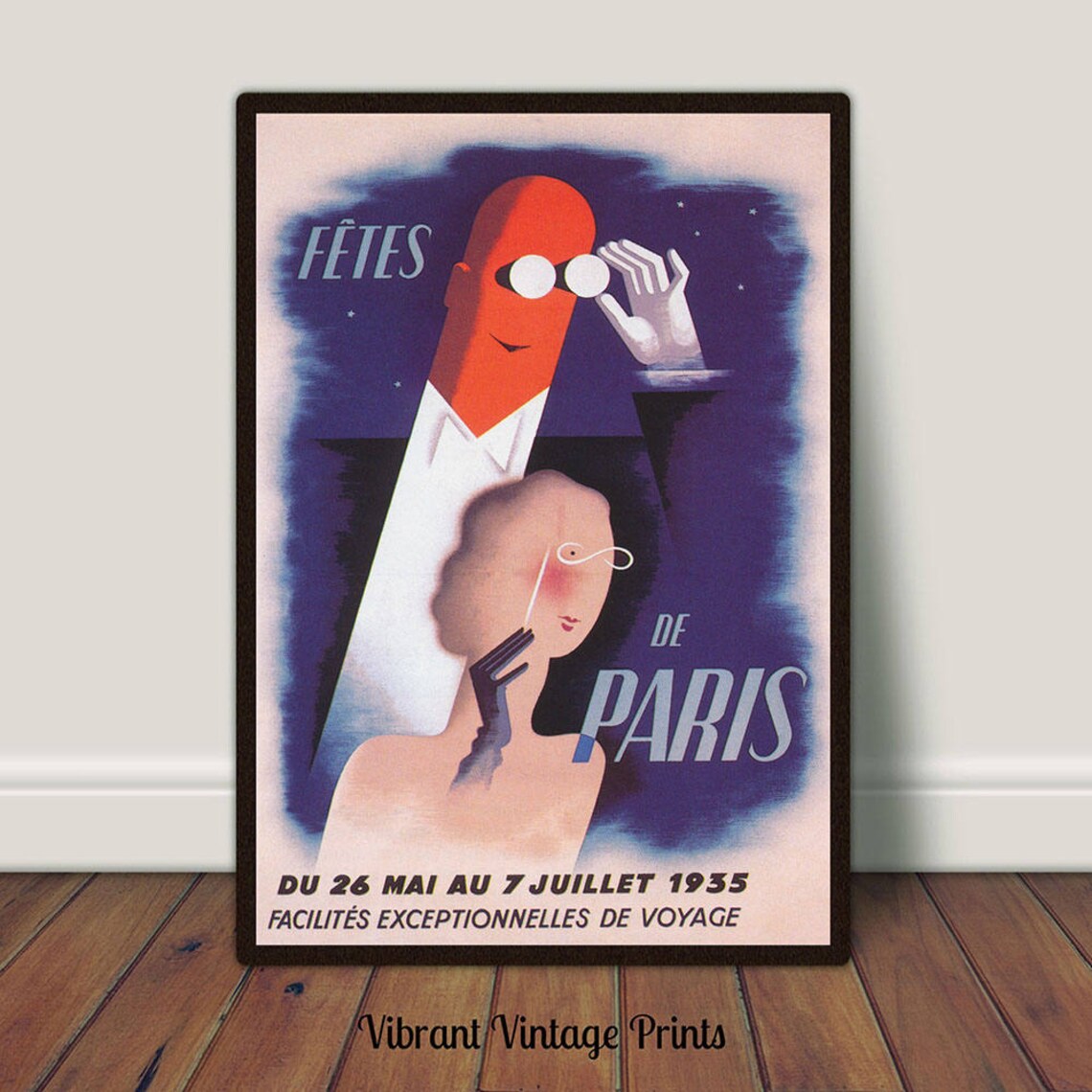 Fetes de Paris 1935 Vintage Art Deco Opera Glasses Event Poster Print