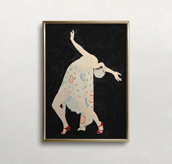 Art Deco Dancer Backbend Black Background Vintage Style Poster