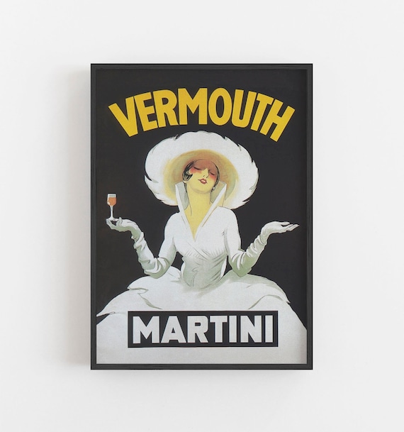 Martini Vermouth Vintage French Ad Elegant Lady White Hat Cocktail Poster
