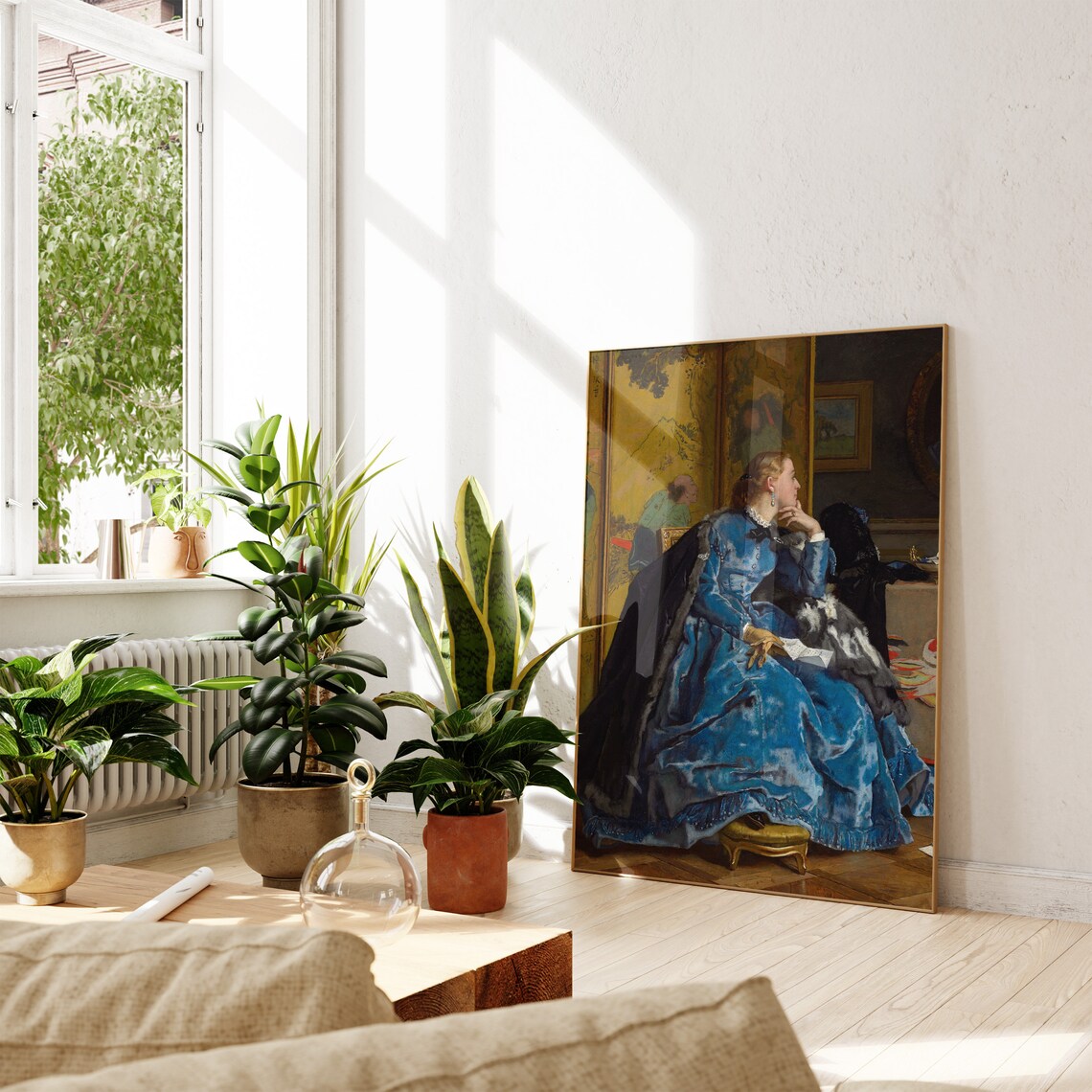 Woman in Blue Velvet Dress Seated Portrait Vintage Oil Painting Poster - Image 3