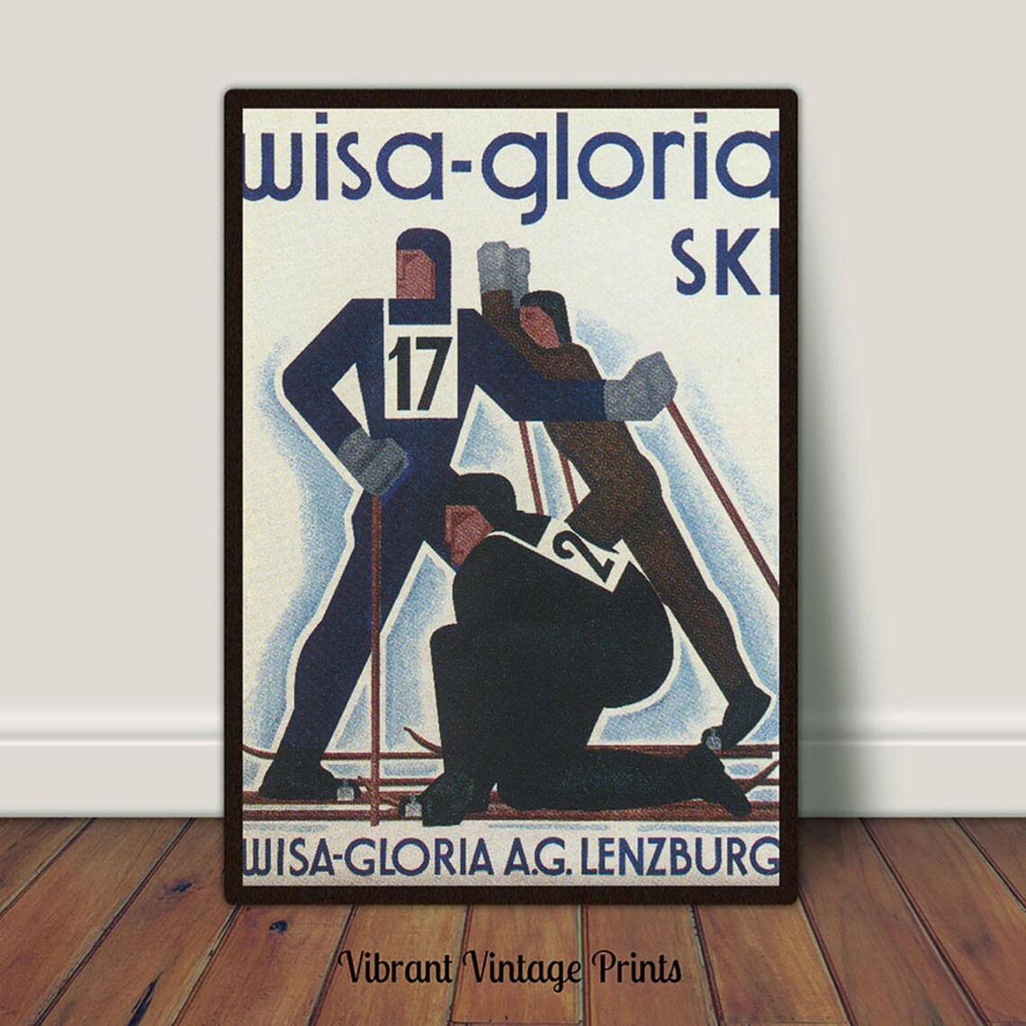 Wisa Gloria Ski Vintage Art Deco Ski Racers Swiss Winter Sports Poster