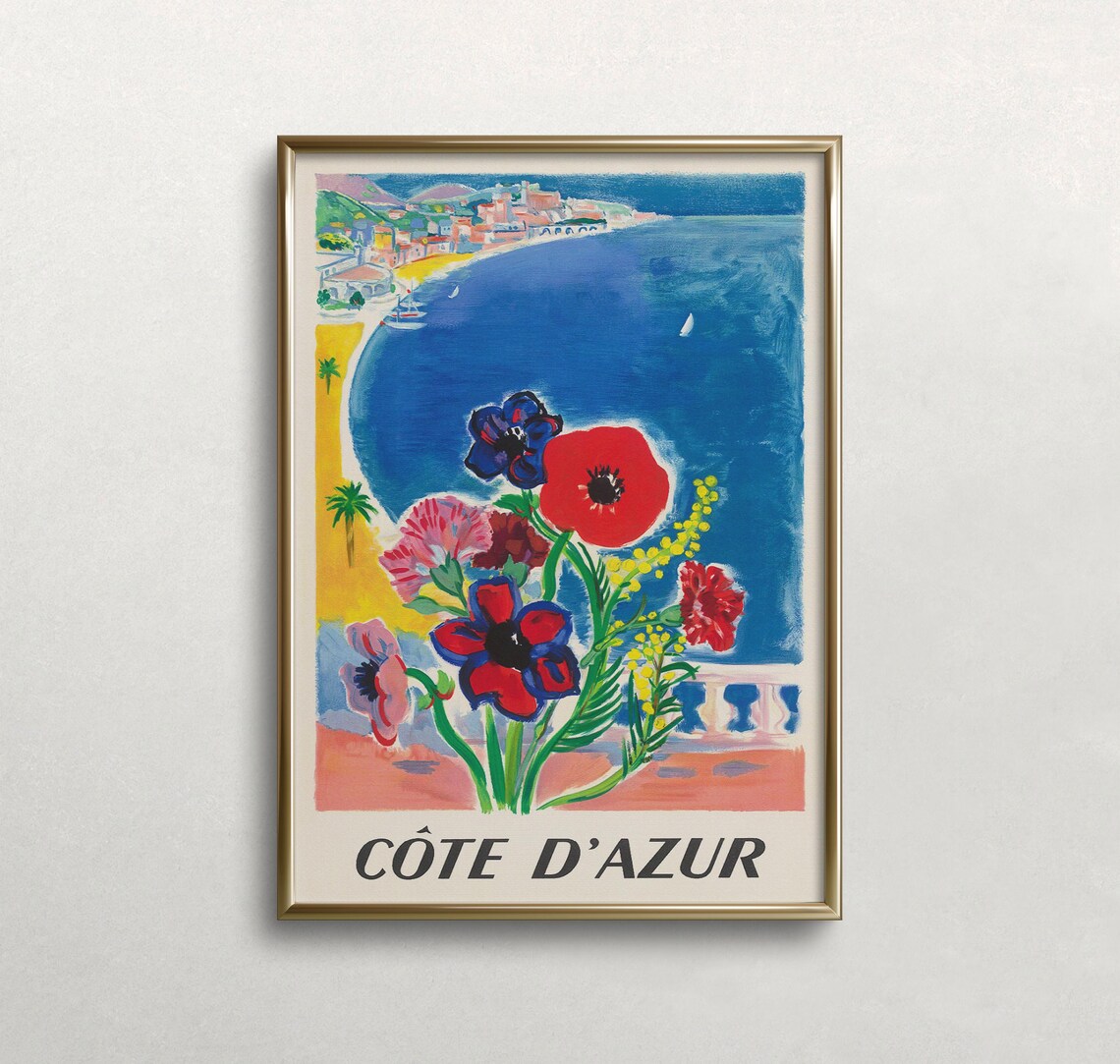Cote D Azur France Vintage Travel Poster, Riviera