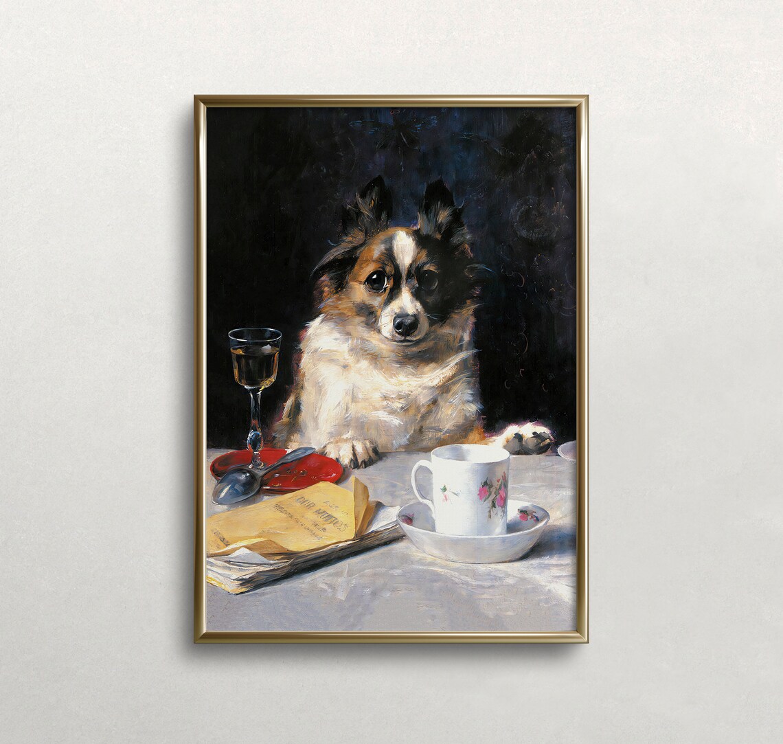 Dog At Table Vintage Portrait Wall Art Poster