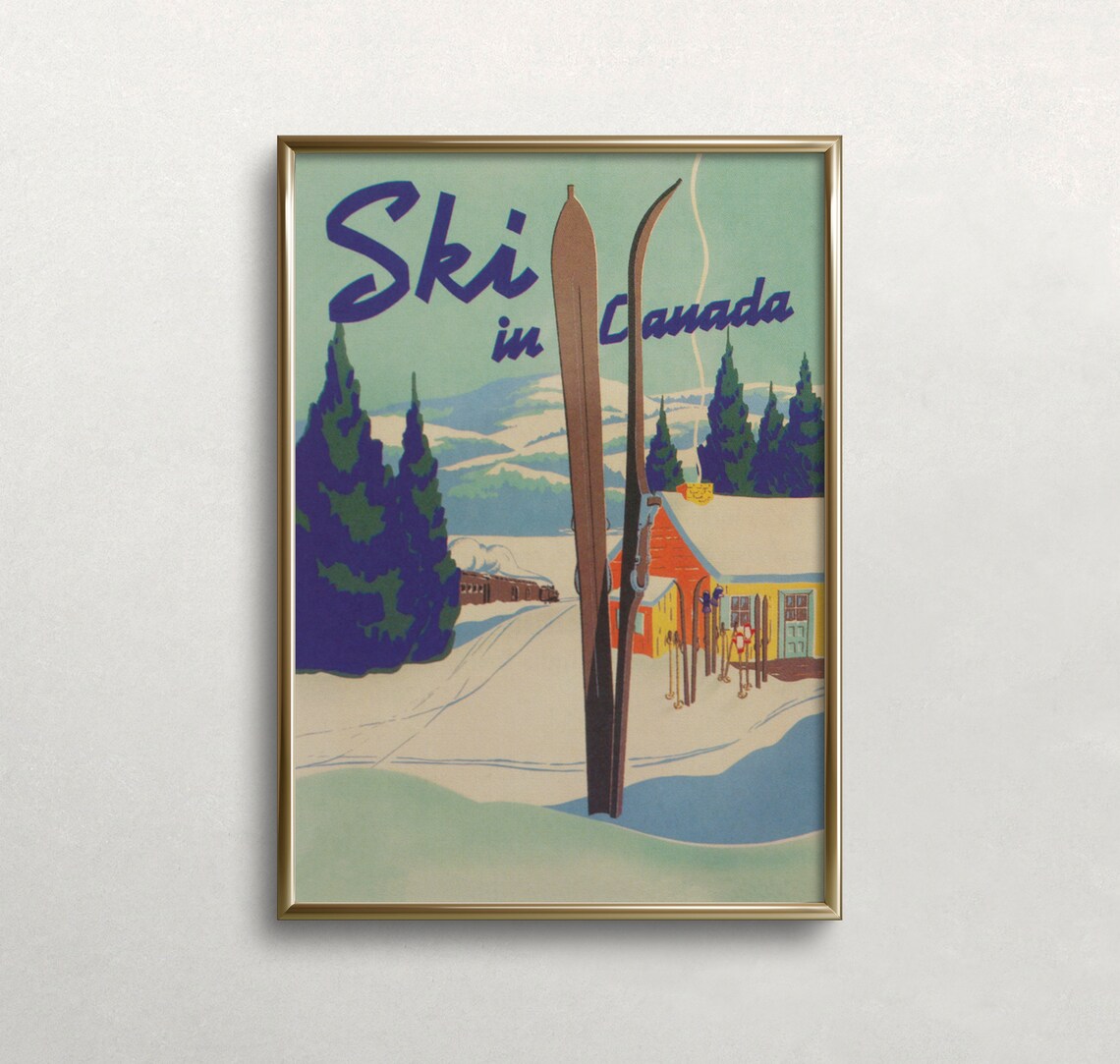 Ski in Canada Vintage Ski Poster, Winter Wall Art