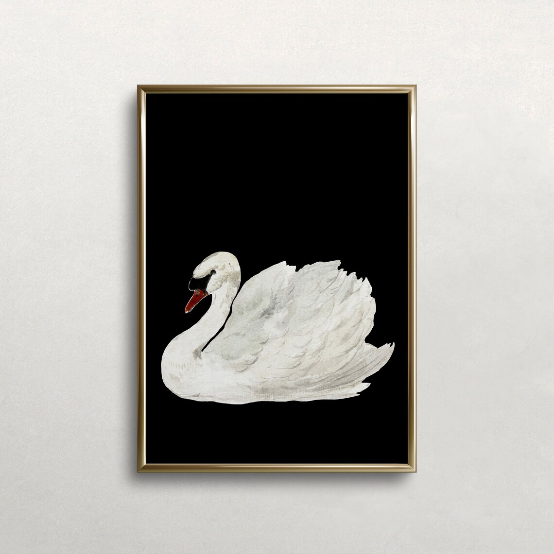 Vintage Swan Art Print, Dark Moody Wall Decor