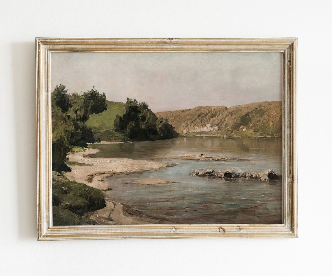 Vintage River Landscape, Muted Neutral Wall Art Print - Image 3