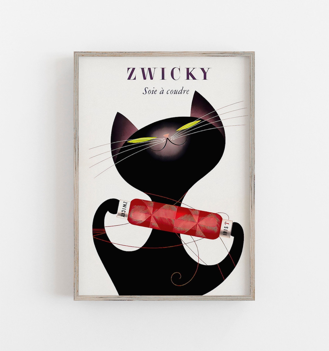 Vintage Black Cat Art Print, Mid-Century Modern