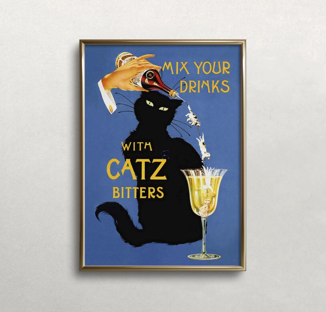 Aperol And Black Cat Vintage Bar Cart Poster Set Of Two Prints - Image 4