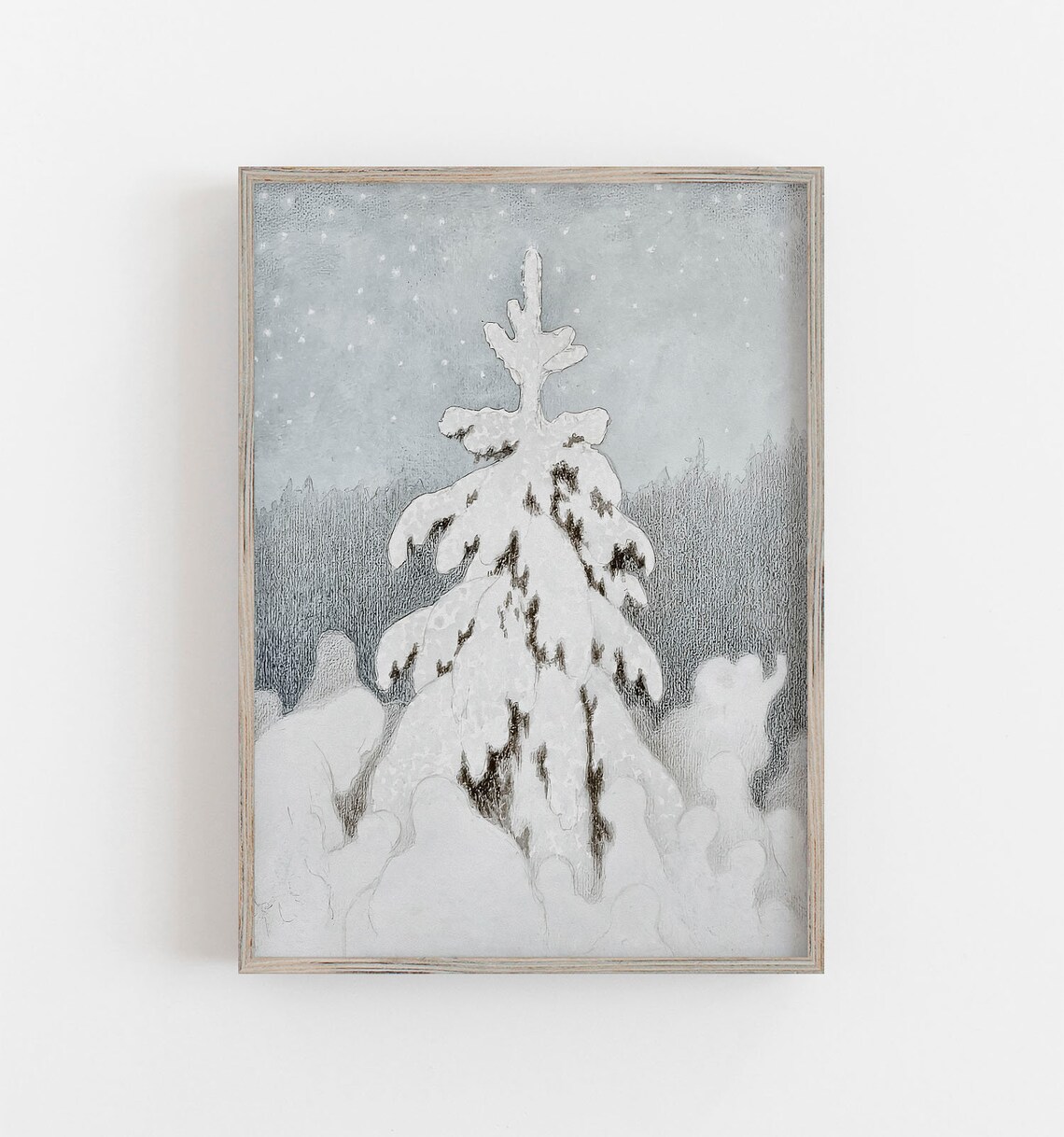 Winter Snowy Tree Vintage Christmas Art Print