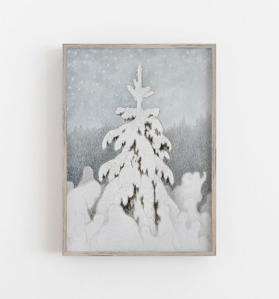 Winter Snowy Tree Vintage Christmas Art Print