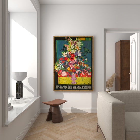 Paris Flower Festival Vintage Colorful Travel Poster