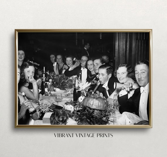 New Years Eve Party Black And White Art Vintage Wall Art Party Wall Decor Bar Cart Decor Old Photo Wall Art
