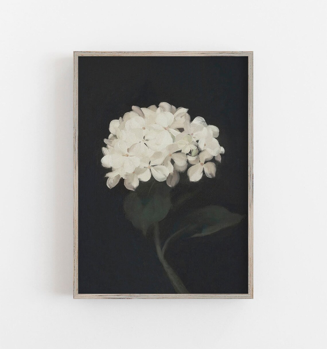 Hydrangea Vintage Flower Painting, Dark Moody Decor