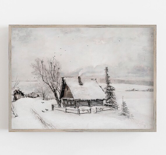 Winter Farmhouse Art Print, Rustic Neutral Decor