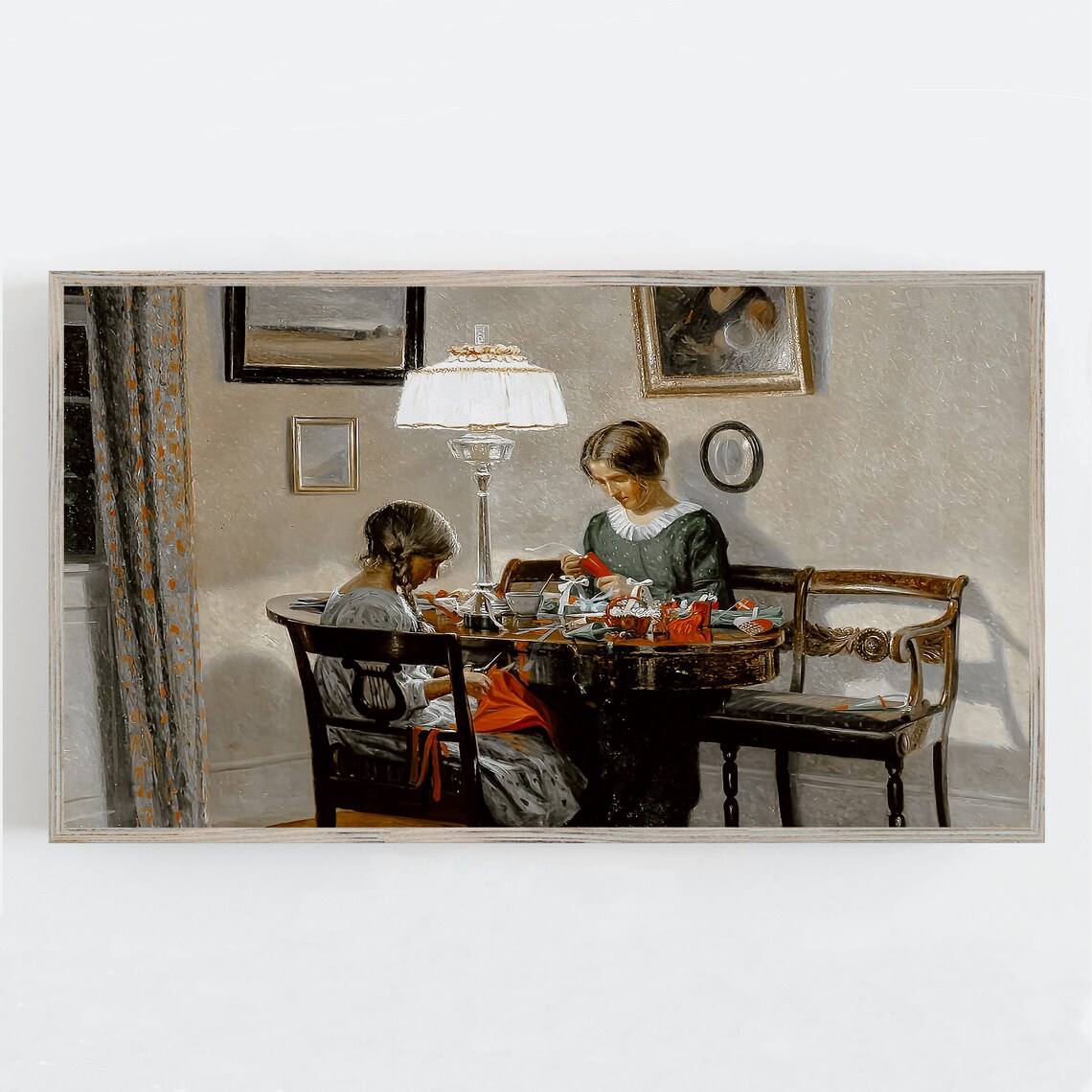 Vintage Women Wrapping Christmas Gifts Victorian Painting Print - Image 2