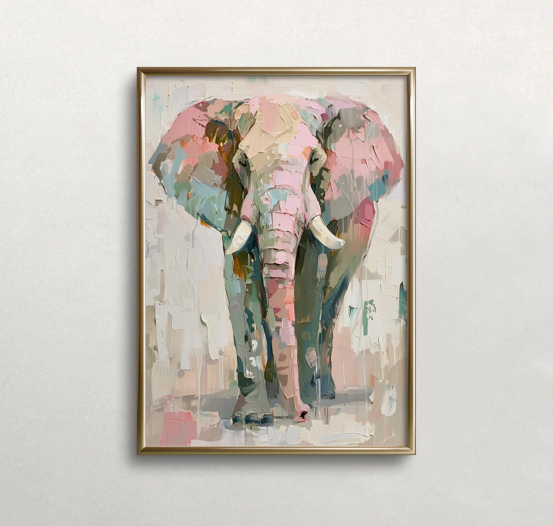 Abstract Pastel Elephant Textured Oil Painting Nursery Art Poster