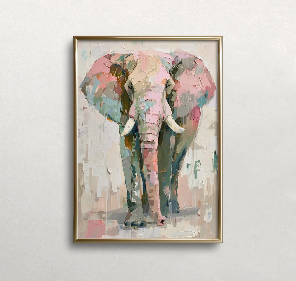 Elephant Wall Art Soft Pastel Colors Pink Wall Decor Elephant Print Safari Animal Art Preppy Wall Art