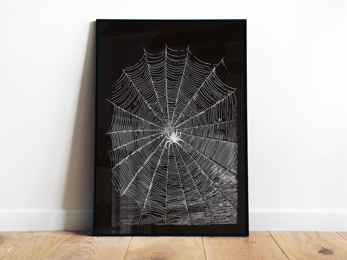 Spider Web Wall Art Black White Gothic Decor Spooky Halloween Print