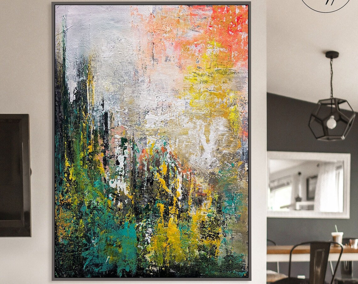 Grey Green Orangish Abstract Modern Wall Art Print