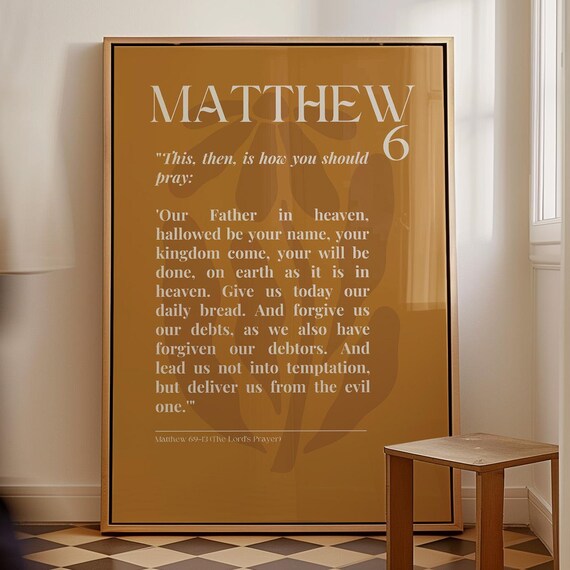 Matthew 6 The Lord's Prayer Scripture Poster Burnt Orange Bible Verse Decor