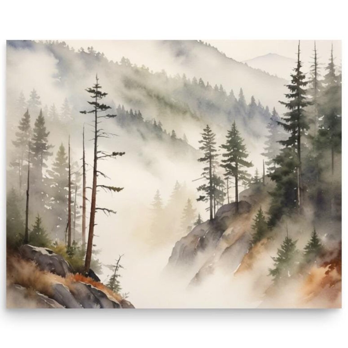 Appalachian Mountains Watercolor Art Print, Smoky Mountains