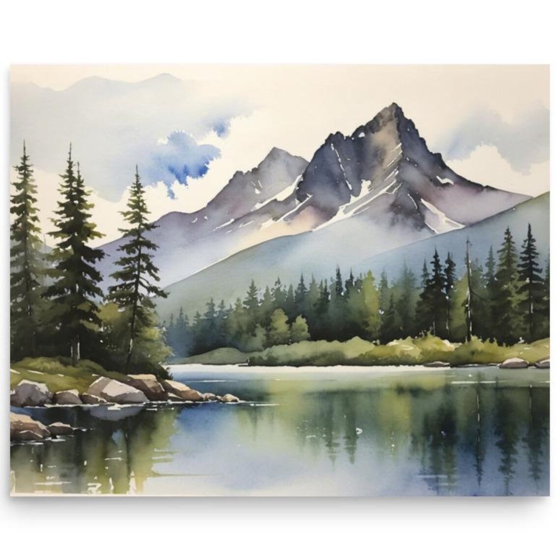 Sawtooth Range and Alice Lake Watercolor Travel Poster