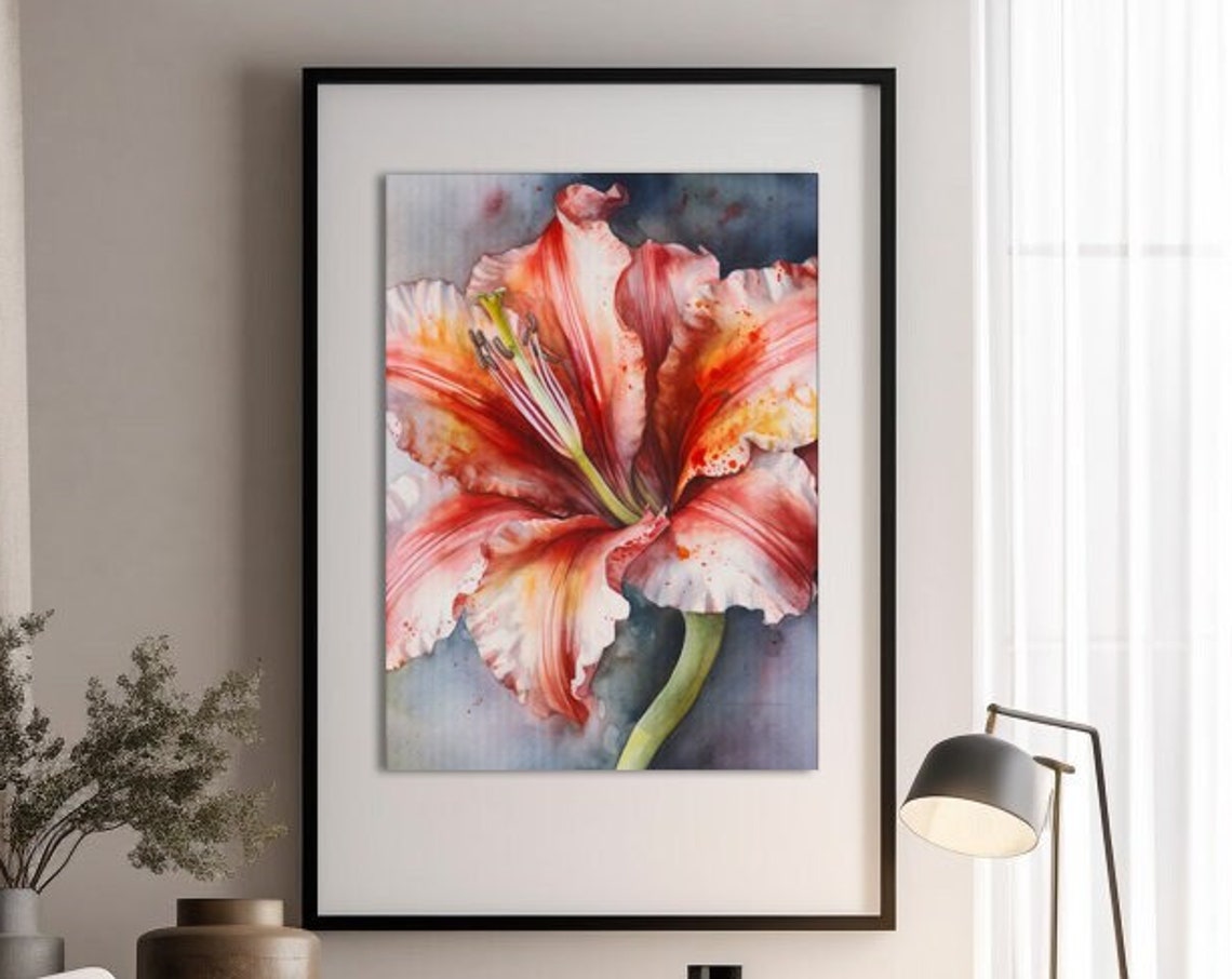 Amaryllis Flower Watercolor Painting Realistic Naked Lady Flower Watercolor For Hallway Bathroom Living Room Office Lily Painting