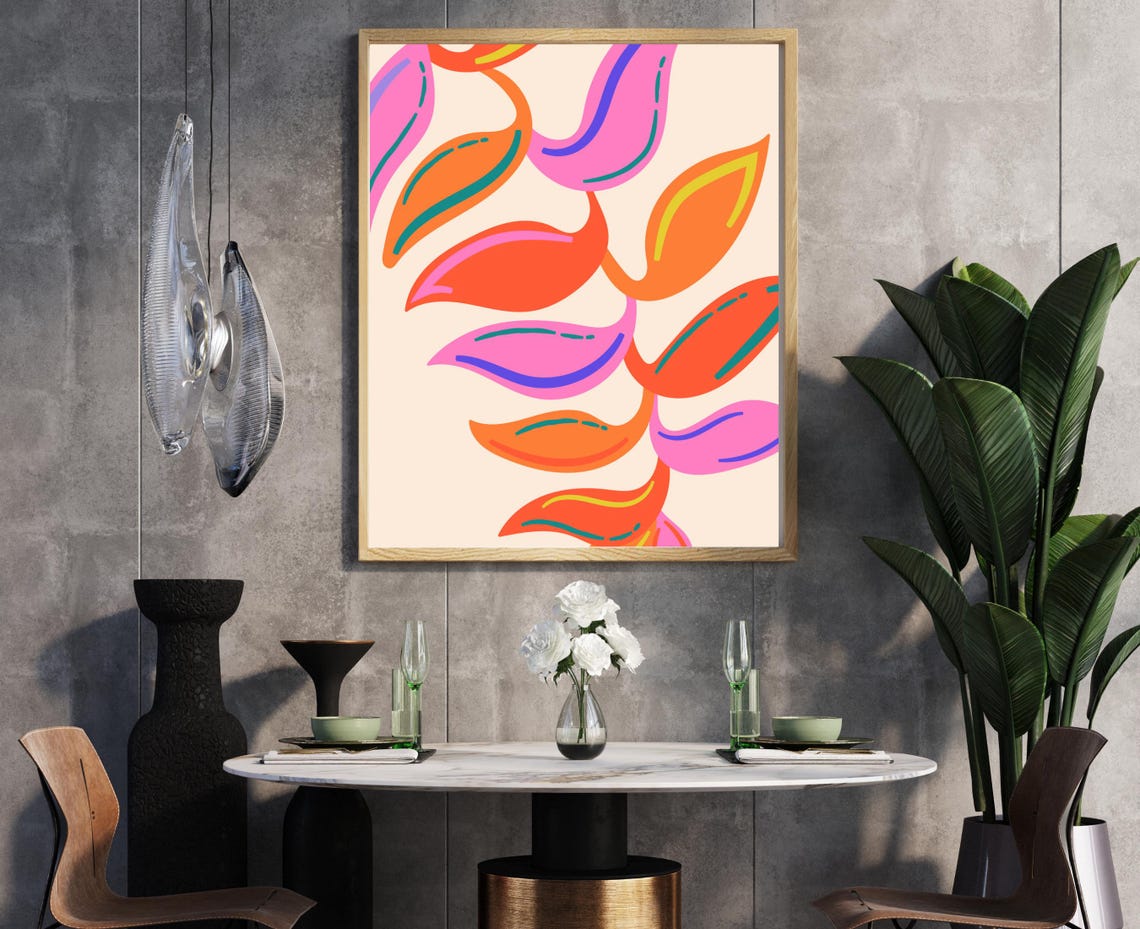 Vibrant Abstract Orange Pink Flowing Leaves Modern Poster Art - Image 5