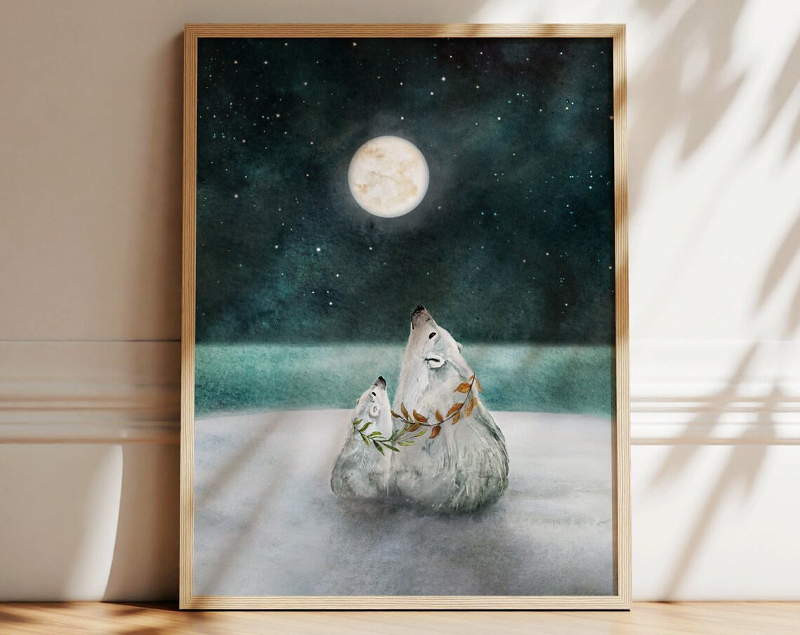 Polar Bear Nursery Art Print, Mama and Baby Bears