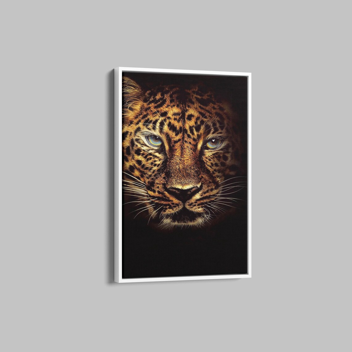 Leopard Face Close Up on a Black Background Wildlife Photo Poster