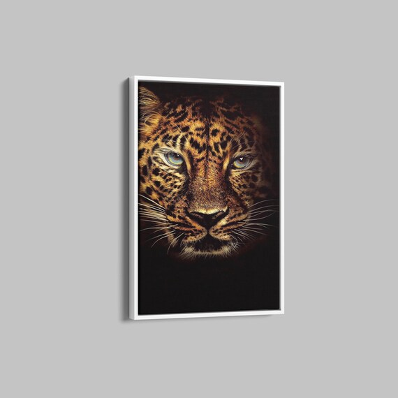 Leopard Face Close Up on a Black Background Wildlife Photo Poster