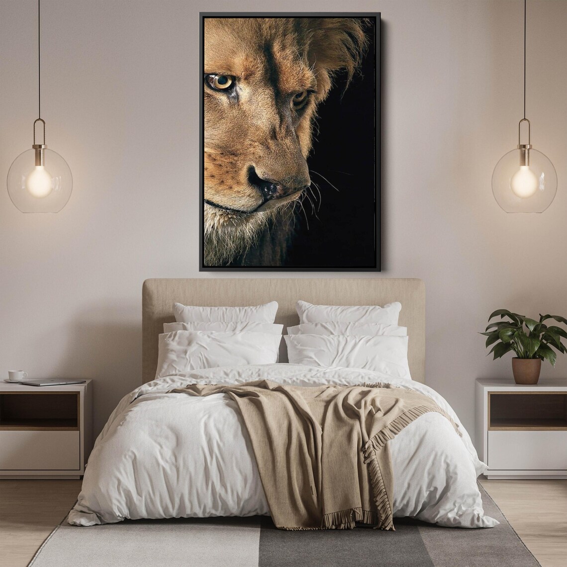 Regal Male Lion Profile Portrait on a Dark Background Poster - Image 2