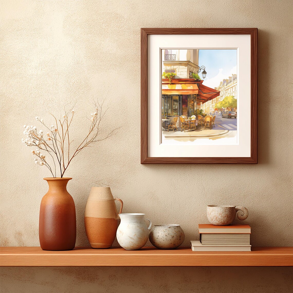 Parisian Street Cafe Watercolor Red Awning Corner Scene Poster - Image 3