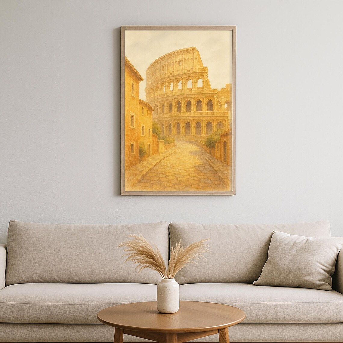 Rome Colosseum Watercolor Golden Cobblestone Street Italy Poster - Image 2