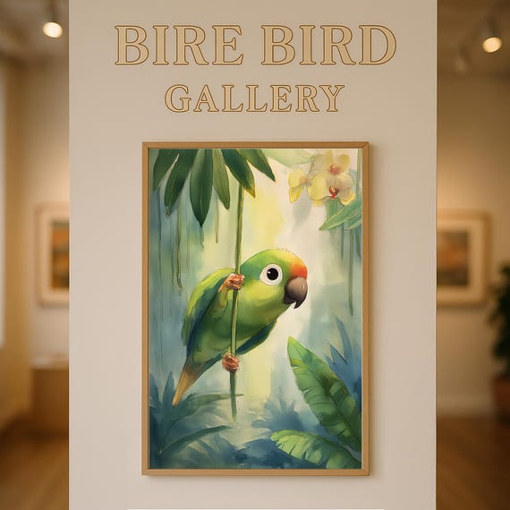 Tropical Macaw Watercolor Print Cute Jungle Bird Wall Art Colorful Green Illustration Nature Nursery Or Kids Room Decor