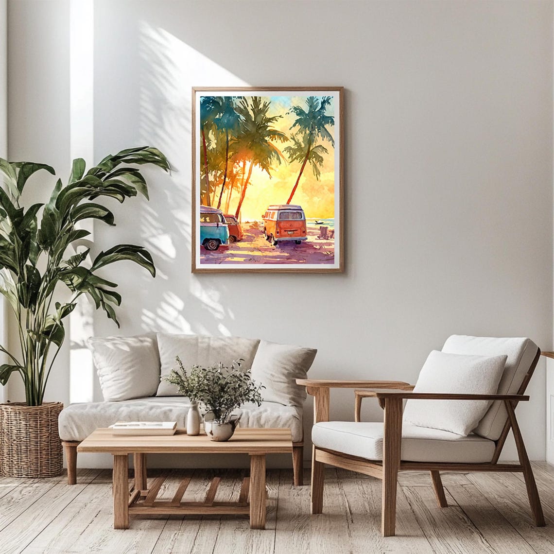 Traveling In A Camping Van On Tropical Beach Landscape Scenery Art Print Wall Deco Watercolor - Image 6