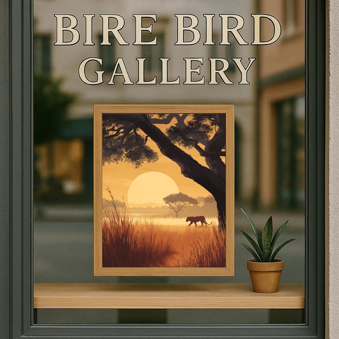 African Savannah Sunset Wild Cat Silhouette Landscape Poster - Image 5