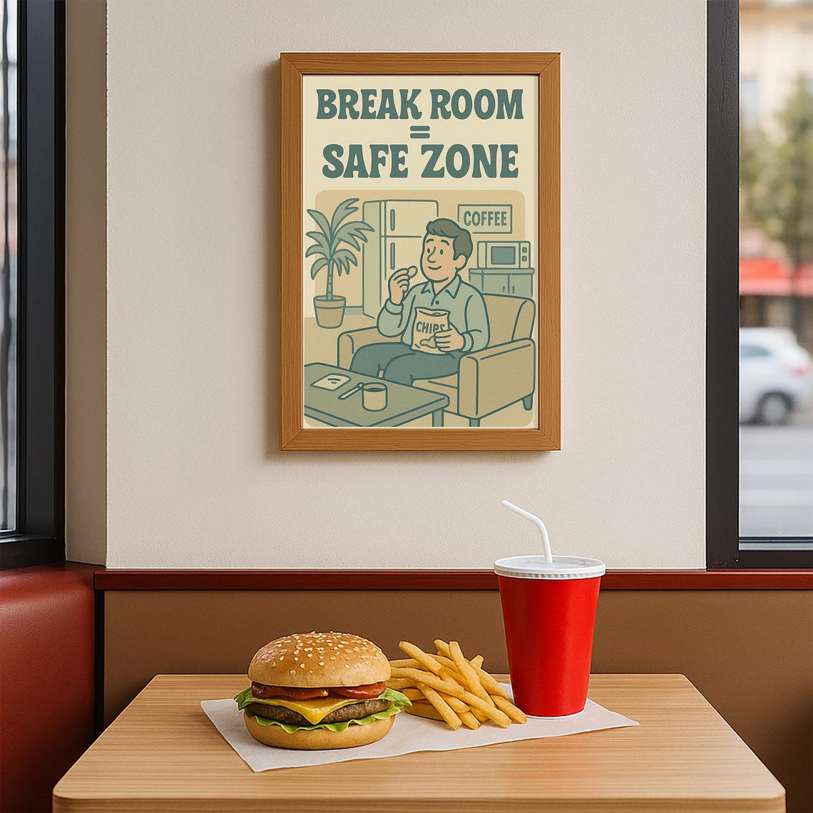 Retro Office Poster Break Room Safe Zone Funny Art Print 70s Style Decor - Image 4