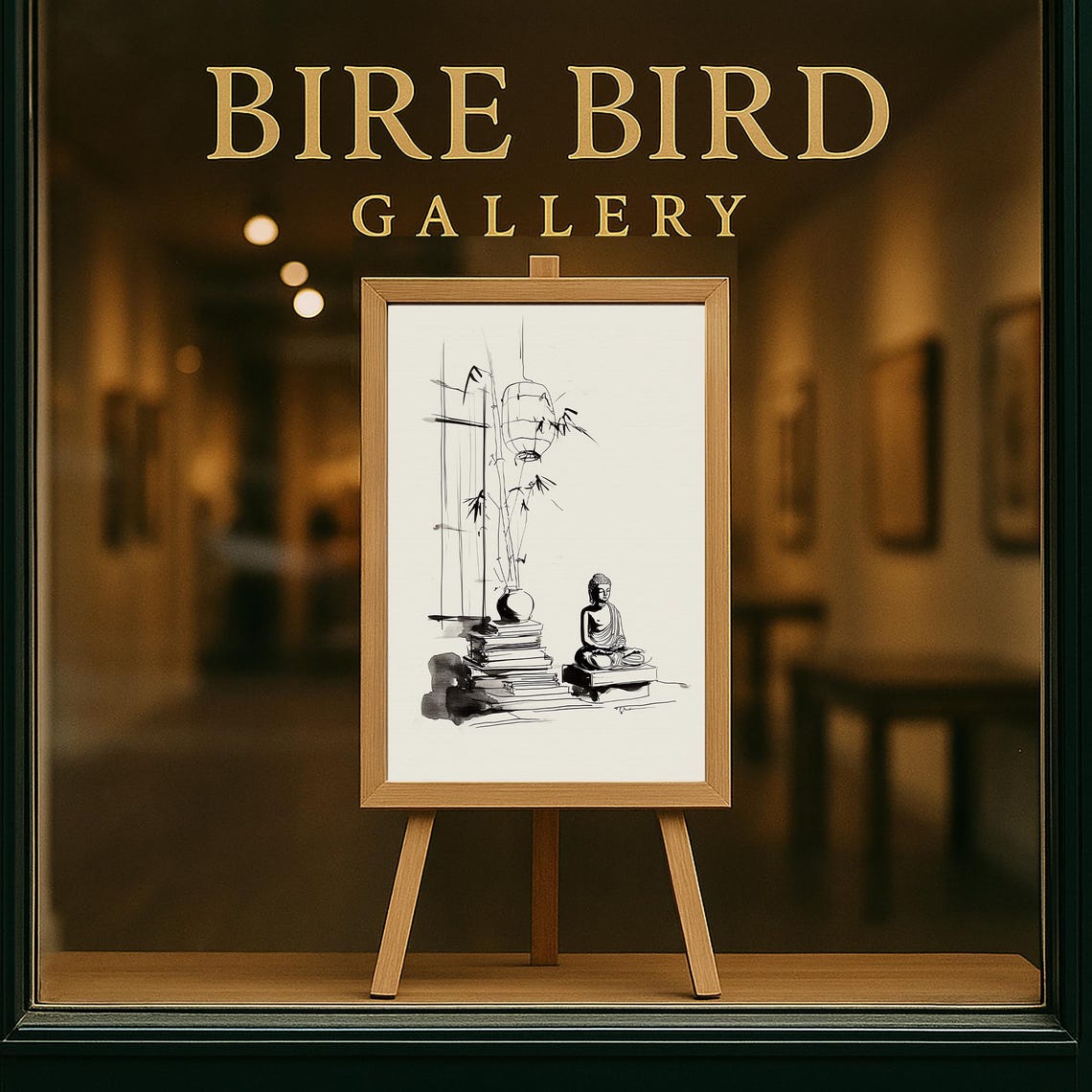 Buddha Ink Drawing Lantern Bamboo Zen Calm Meditation Art Poster - Image 5
