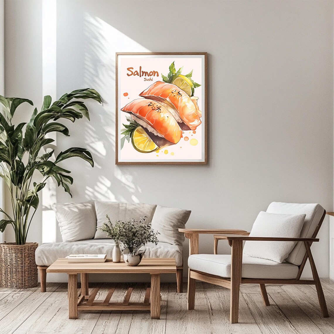 Salmon Sushi Watercolor Two Nigiri Lemon Food Kitchen Art Poster - Image 5