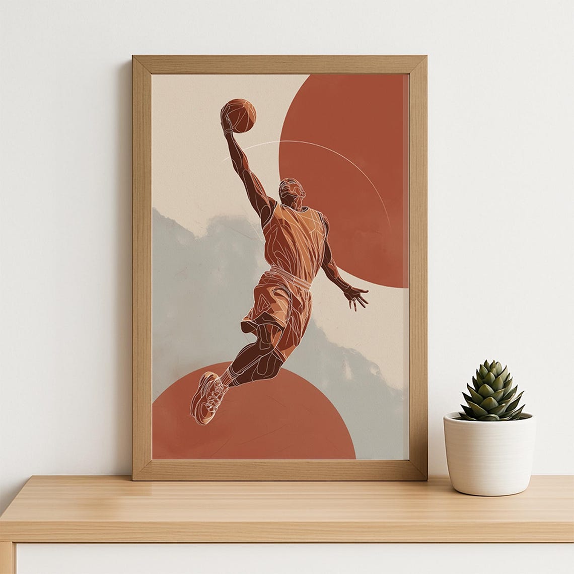 Basketball Dunk Line Art Minimalist Athlete Slam Action Poster